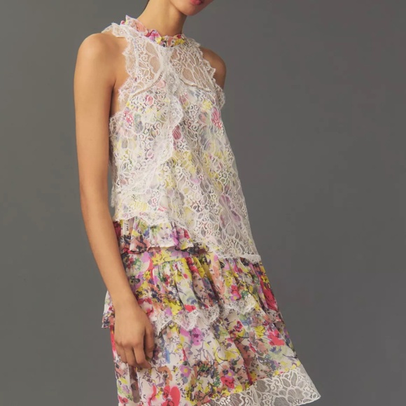 Anthropologie Sleeveless Lace-Back Tiered Mini Dress – Feminine, Flowy & Flatter - Picture 3 of 16